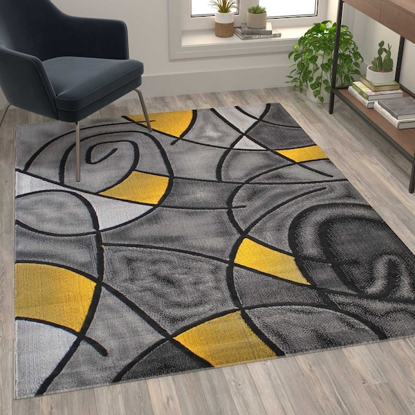 Flash Furniture Yellow 5' x 7' Abstract Design Accent Area Rug ACD-RGTRZ860-57-YL-GG - main